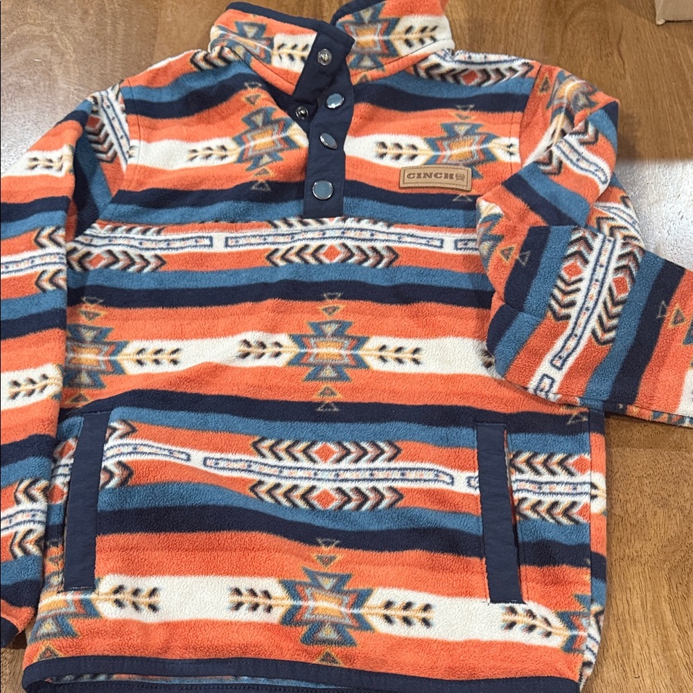 Cinch Southwestern Snap Pullover in Orange, Navy & Cream
